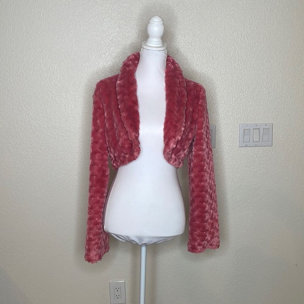 Kenziegirl Pink Faux Fur Cropped Teddy Jacket, Sz M
